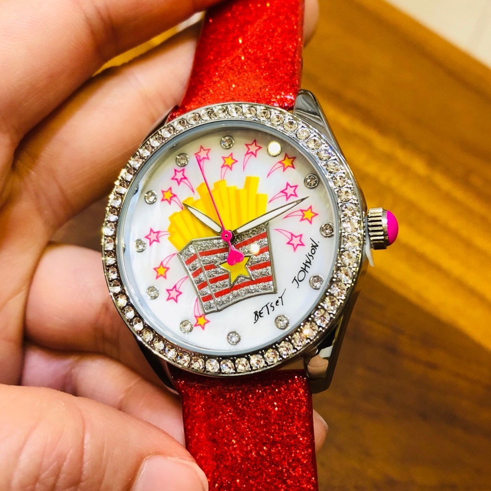 🍟 Betsey Johnson French Fries red glitter watch